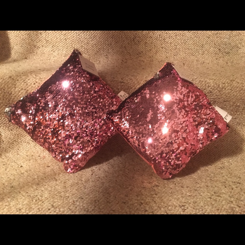 Peach & Gold Sequins Reversible Pillows